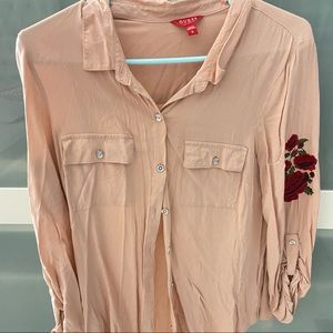 Women’s Guess Soft Mauve Embroidered Button Up